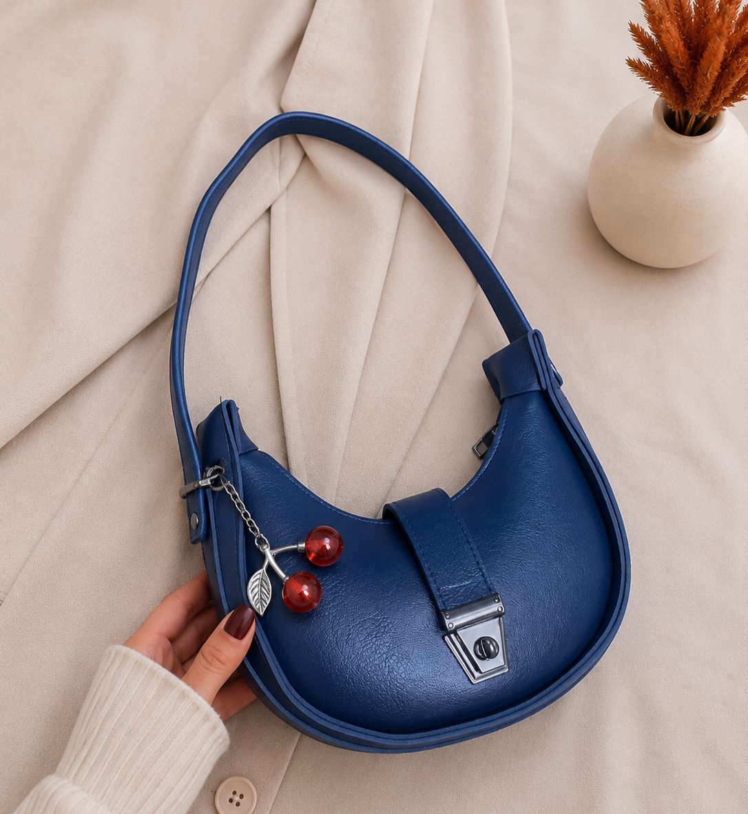 moon 🌙 style bag with Cherry 🍒 keychain