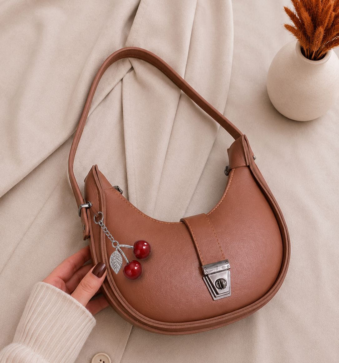 moon 🌙 style bag with Cherry 🍒 keychain