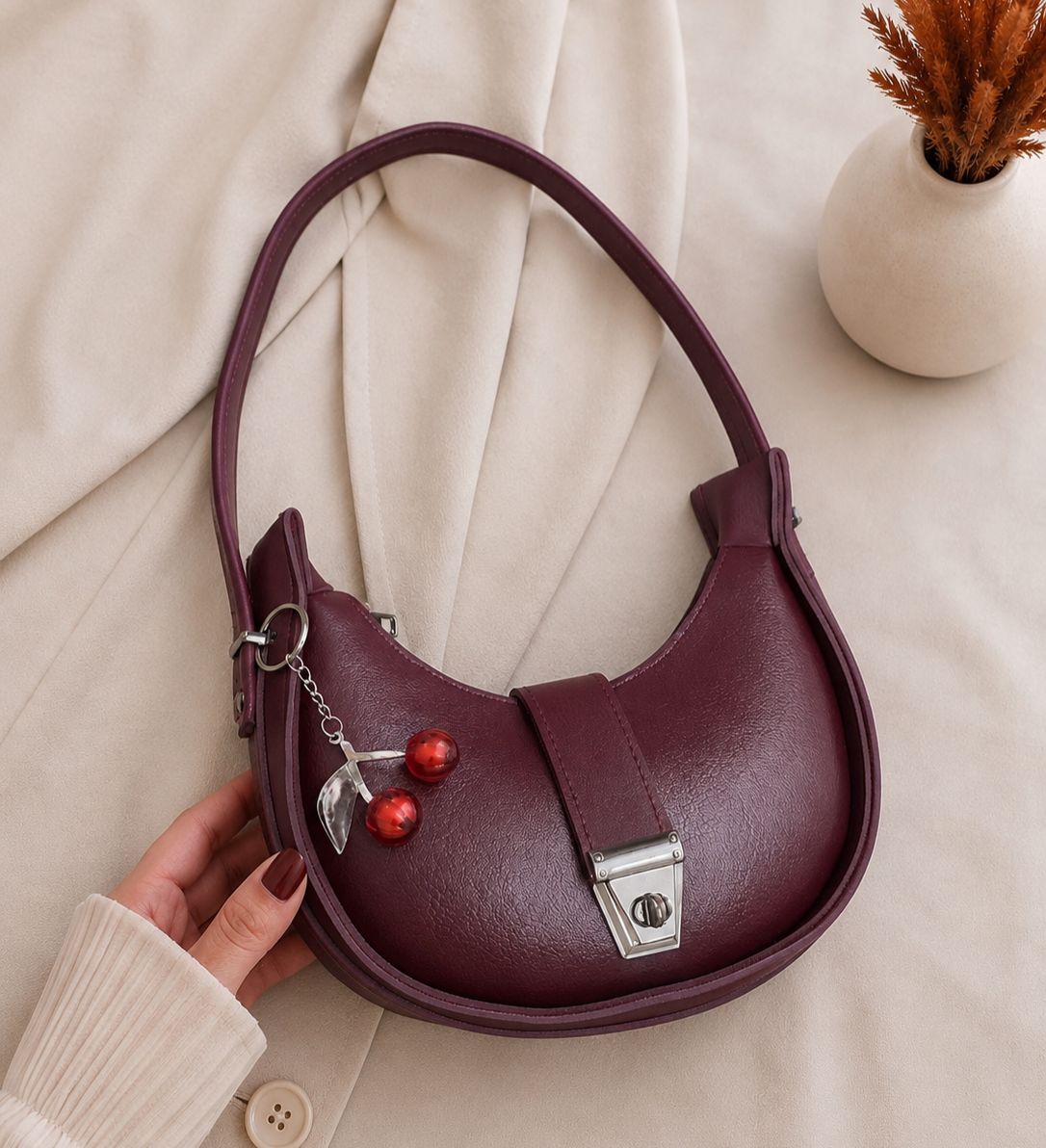 moon 🌙 style bag with Cherry 🍒 keychain