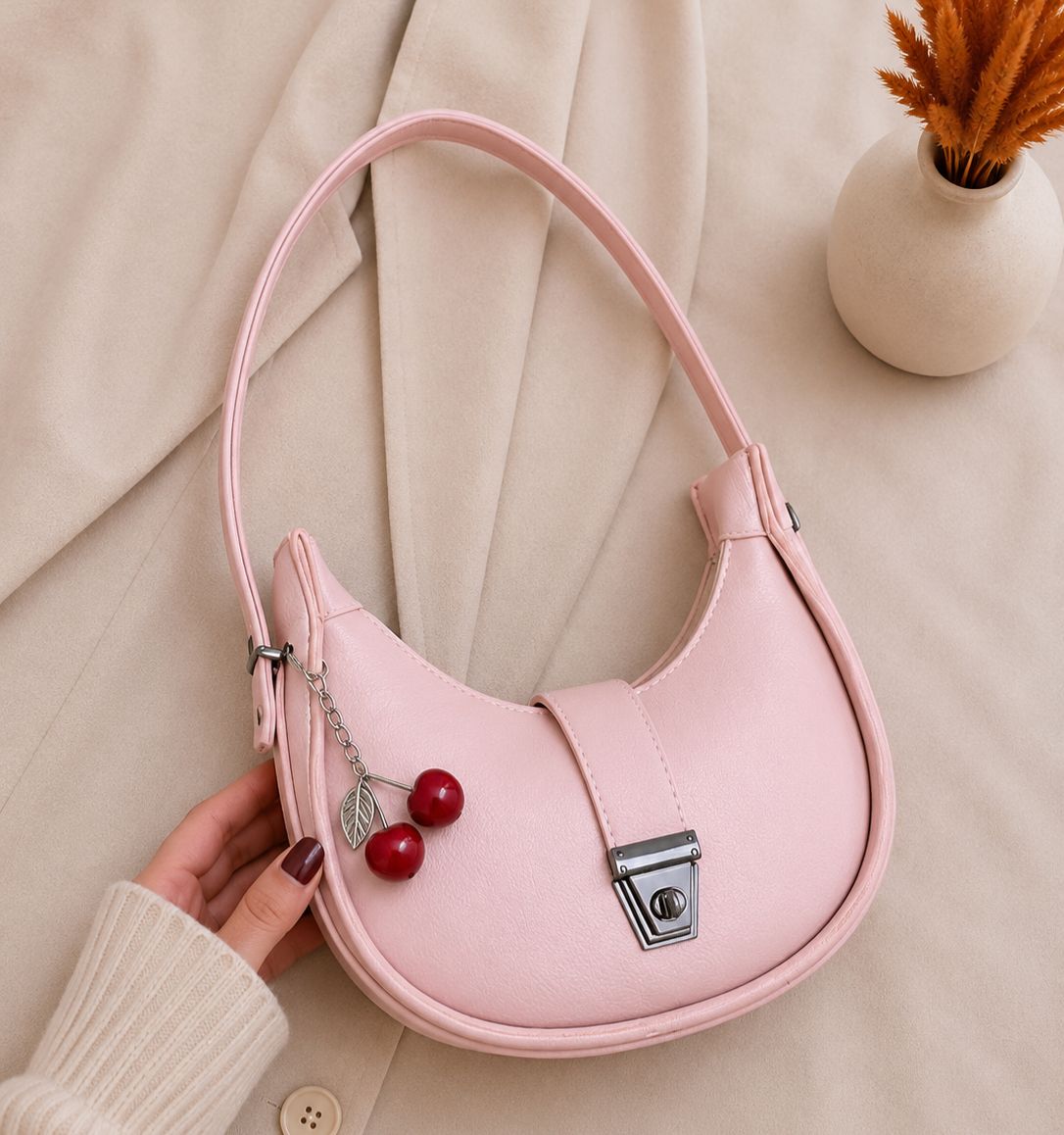moon 🌙 style bag with Cherry 🍒 keychain